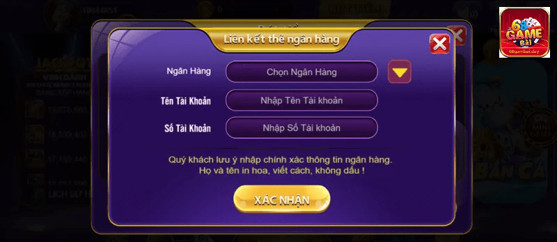 Người chơi điền thông tin nạp rút tiền 68 game bài chính xác